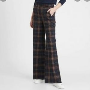 Navy plaid wide leg pants